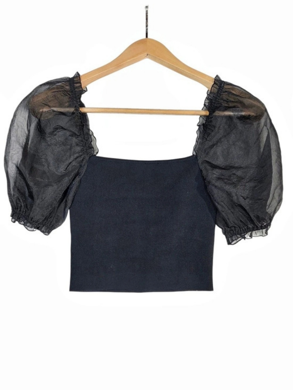 Wilfred Knit Puff Sleeve Crop Top in Black Size Small Like New